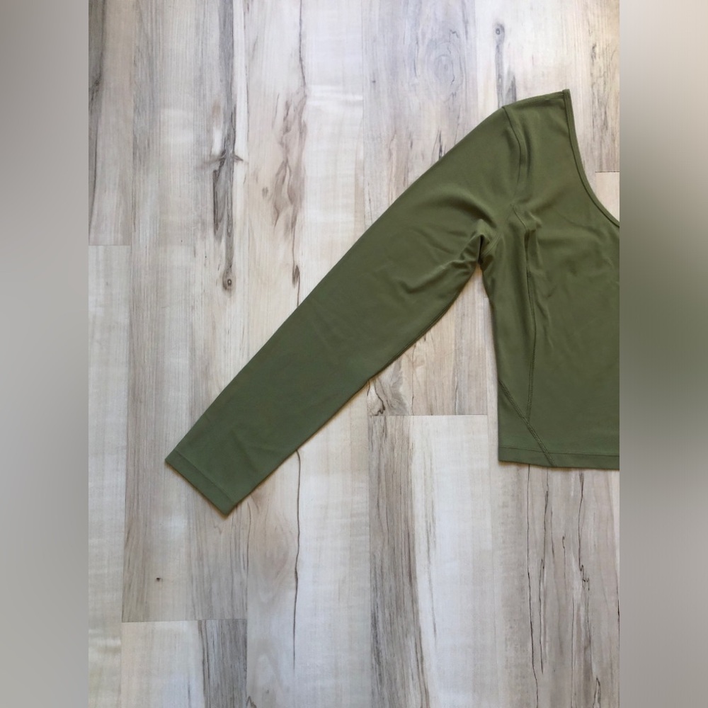 Lululemon Align V-Neck Long Sleeve Crop Top Olive Green Nulu Women's Size 6 - Picture 4 of 15